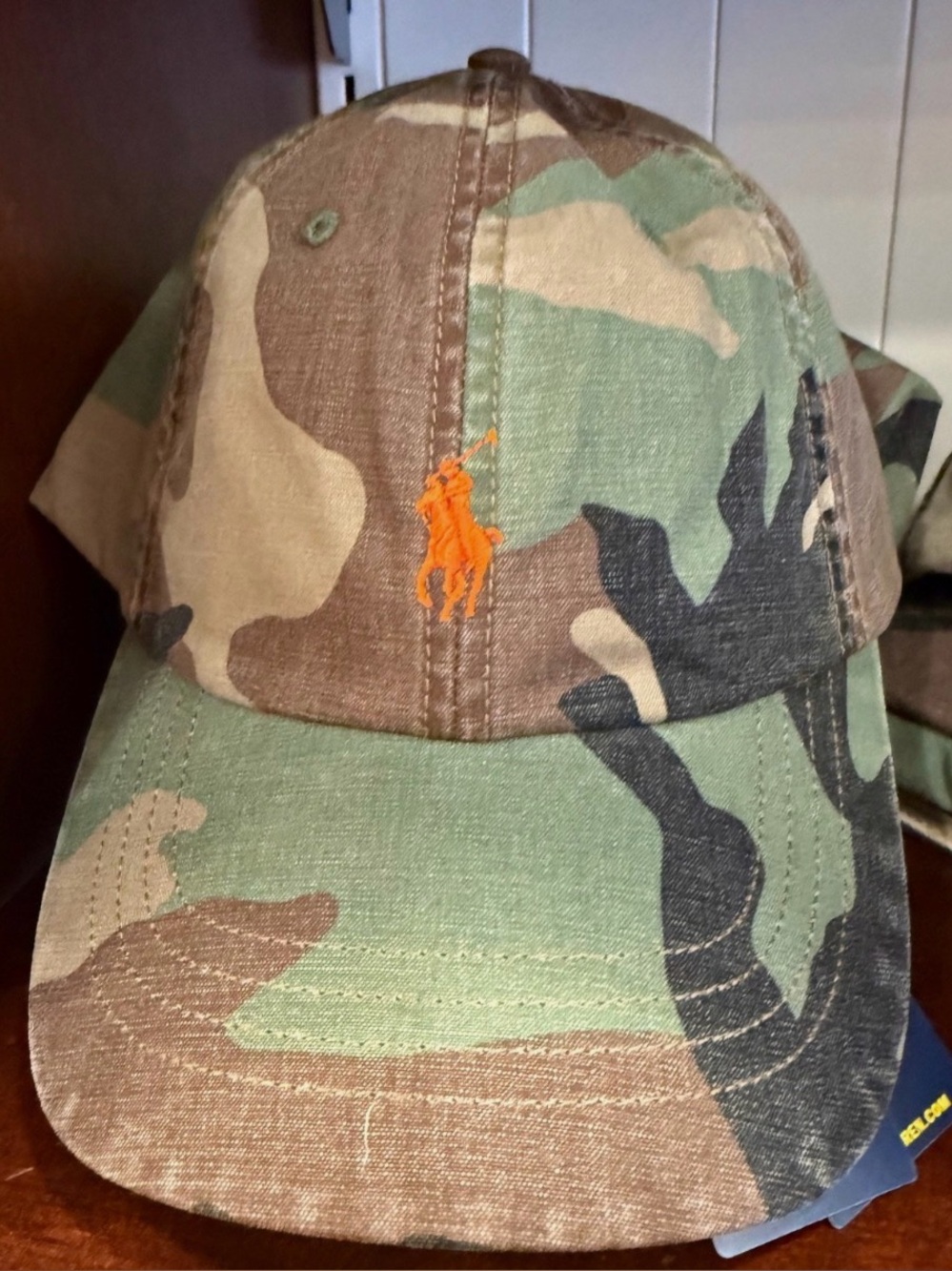 NWT Polo Ralph Lauren CAMO CAMOUFLAGE w/ ORANGE PONY PLAYER Baseball Cap Hat